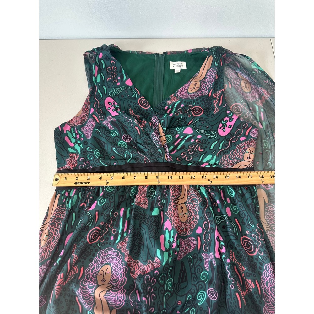 Unique Vintage Psychedelic Capelet Sleeveless Maxi Dress XL 14 Green Whimsigoth - Picture 5 of 13